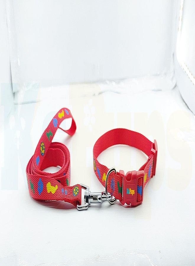 KsPups 15MM Soft Printed Dog Collar and Leash Set Puppy Printed, Adjustable Buckle Nylon Collar with Leash Ideal for Outdoor Walking Small and Medium Dogs (Red) - Image 1